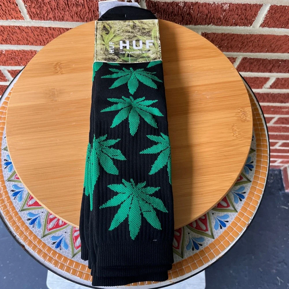 HUF Plantlife 420 Weed Leaf Socks 3-Pack Mens O/S Black Green SK0470 NEW RARE